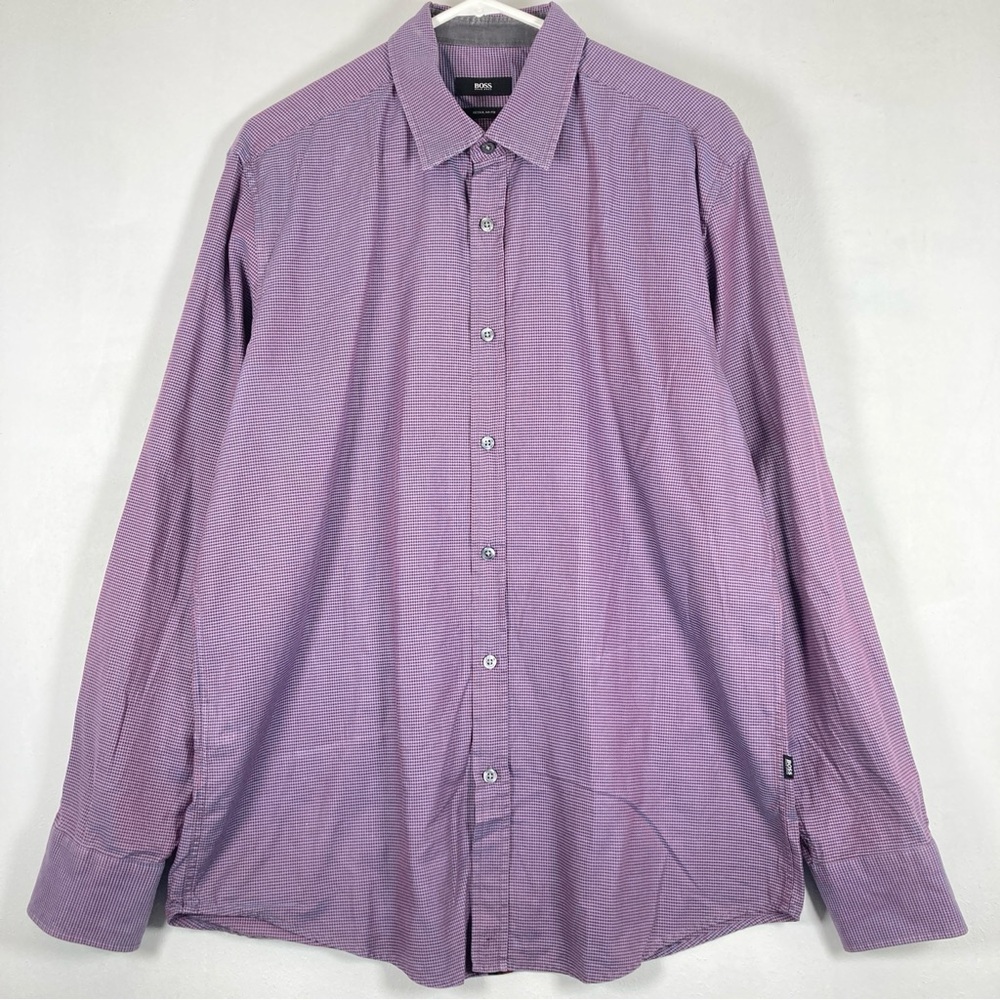 Boss Hugo Boss Men’s Shirt  Regular fit Long Sleeve  Purple Cotton XL Button Up